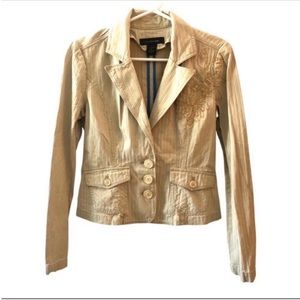 Calvin Klein Jeans Tan Stripe Fitted Blazer Floral Embroidery Boho Chic Casual M